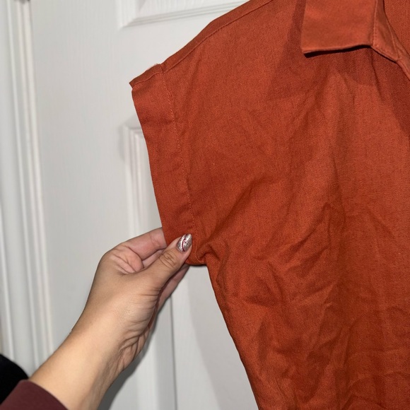 Rust Orange Button-Up Dress with Cap Sleeves - Picture 6 of 7